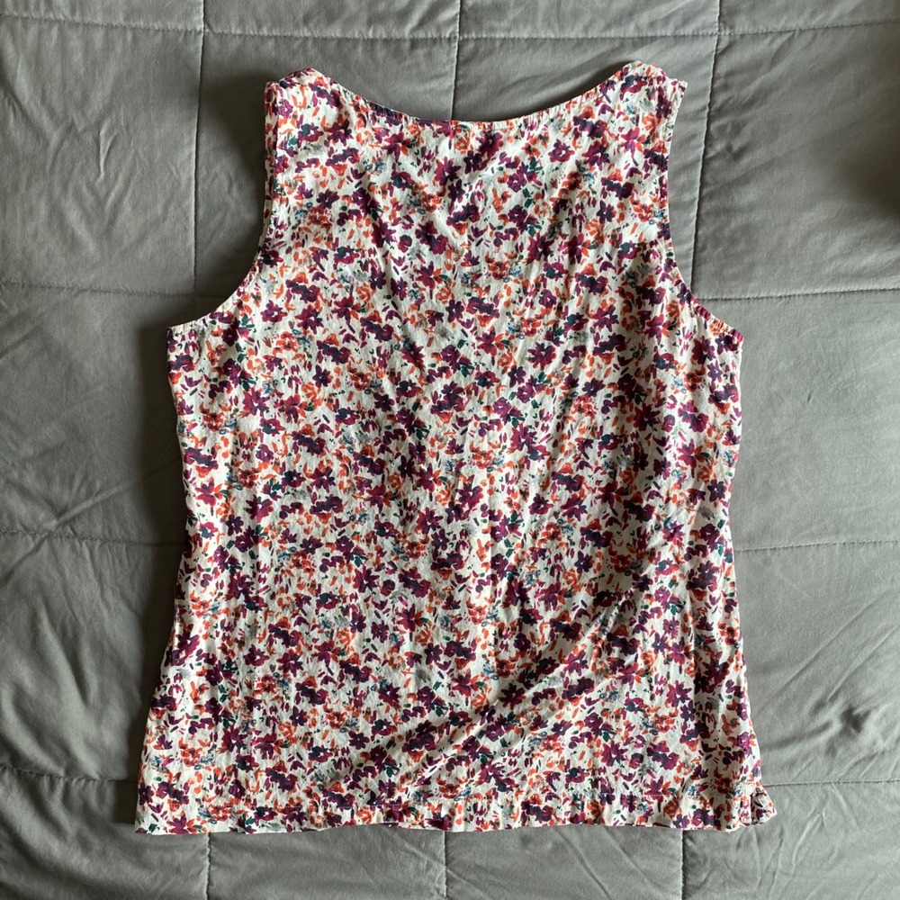 Eddie Bauer Large White Floral Tank Top Cotton Lightweight Spring Summer Buttons - Picture 8 of 10